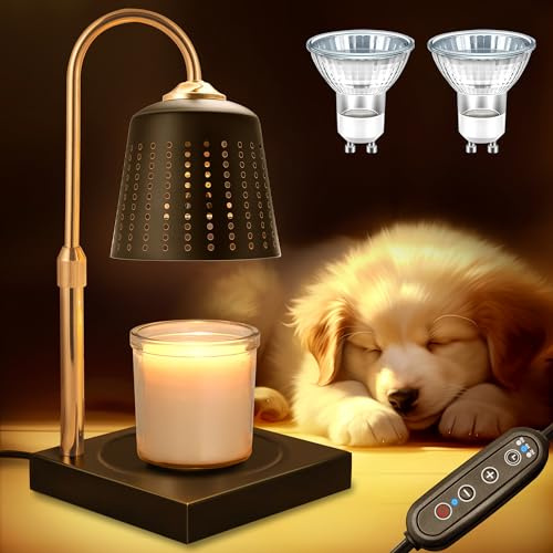 LOHAS-LED L ljusvärmare, doftlampa med timer och dimmer, 2H/4H/8H timer, med 2 glödlampor, justerbar höjd elektrisk ljusvärmare lampa för sovrum, dekoration, yoga