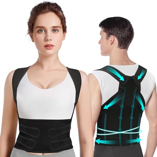 Rücken Geradehalter Haltungskorrektur Damen Rückenstützgürtel: Back Posture Corrector Haltung Korrektur Gurt für Herren - Verstellbare und Atmungsaktive Gerade Haltungstrainer Dunkel Schwarz (L)