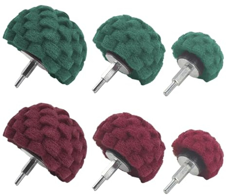 6-delat slipborrset med grön och röd fleece, sliphuvud för polering, borstformad skrubbsvamp med 1/4-tums handtag för smugg/aluminium/rostfritt stål/krom etc