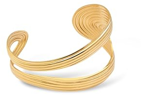 SINGULARU - Brazalete Organic Sea. Acero con Acabado en Baño Oro de 18Kt. Pulsera Rígida con Apertura de 3 cm. Joyas para Mujer