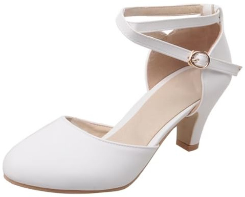 HSyc JRX Escarpins fermés avec petit talon et lanières pour femme, Blanc., 36.5 EU