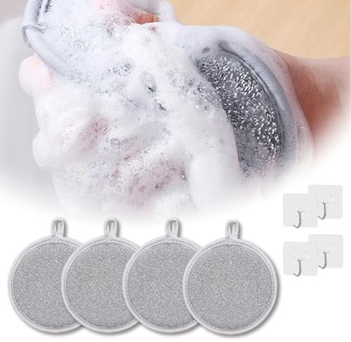 QOWUXHZ 4 Piezas Paños De Limpieza Multiusos Wire Dishwashing Rags Paños Multiusos De Alambre para Lavar Platos En Húmedo Y Seco con 4 Pcs Ganchos Adhesivos para Pared