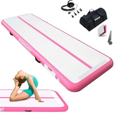 RISINGUKST Air Gymnastics Track Tumbling Mat Inflatable, 6.6ft 10ft 13ft 16ft 20ft Training Mats 4/8 Inch Thickness, Air Roller Air Barrel (Rose, 200 * 100 * 10cm)