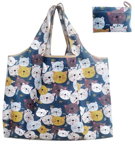 Einkaufsbeutel Faltbar, Große Einkaufstasche Faltbar, Wiederverwendbare Einkaufstasche Faltbare Notabag Wasserdichte faltbare Strandtasche, waschbar & lichtecht, leicht & kompakt (Katze, 40x40cm)