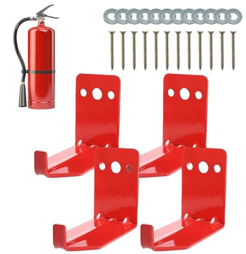 Halterung für Feuerlöscher, Wandhalterung für Feuerlöscher, 4 x robuste Halterungen | Halterung für Feuerlöscher aus Metall mit Schrauben für Trocken- und Wasserlöscher