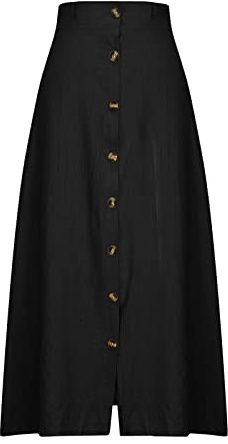 Jupe Lin Femme Taille Haute Ete Fente avec Boutons Couleur Unie Casual Jupes Mi Longue Chic Et élégant Grande Taille Léger Fluide Coton Et Lin De Plage Voyage Vacances Quotidien