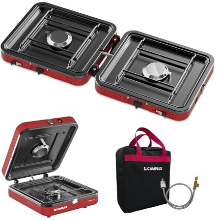 CAMPLUX FoldGo Camping Stove 2 Burners, Portable Gas Stove with Handle for Screw-On Gas Canister, Ideal for Camping, Hiking, and Picnics
