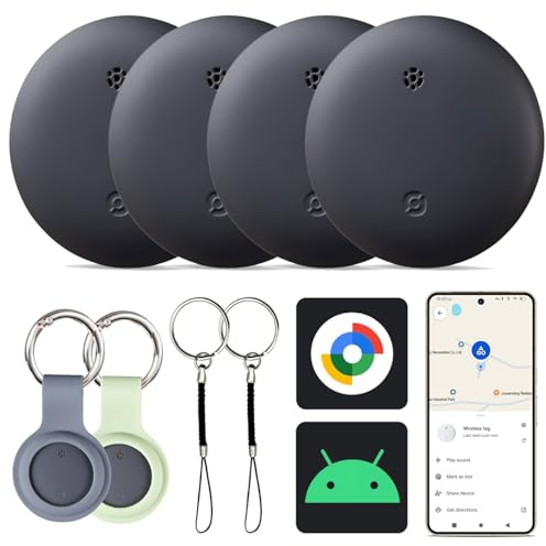 Reyke Tracker Android, Air Smart Tag Compatible with Google Find My (Android Only), Key Finder for Keys, Luggage, Suitcase, Wallet, IP66 Waterproof, 4 Pack