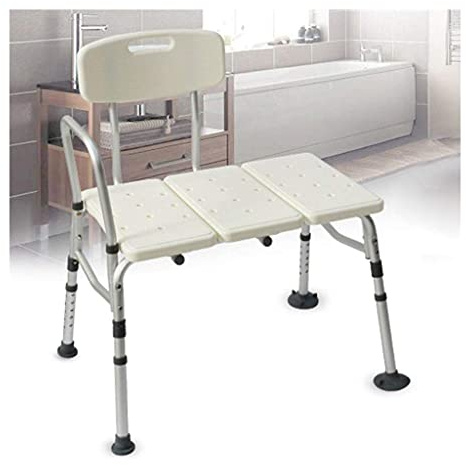 Asiento Largo para Bañera, Banco De Baño De Altura Ajustable, Ajustable En Diez Velocidades, Ligero Y Compacto, Silla De Baño Antideslizante, Color Blanco, Soporta hasta (Gris Claro-Pies Ordinarios)