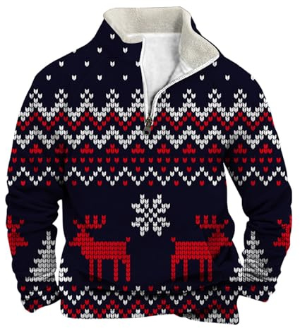 Generisch Jersey navideño informal para hombre, de manga larga, cuello alto, cuello de terciopelo, sudadera, Negro , S