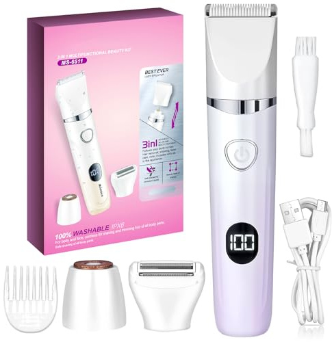 Lizoak Maquinilla de afeitar eléctrica 3 en 1 para mujer - Maquinilla de afeitar en seco y húmedo y recortadora de bikini para cara, cuerpo y zona íntima, impermeable e inalámbrica
