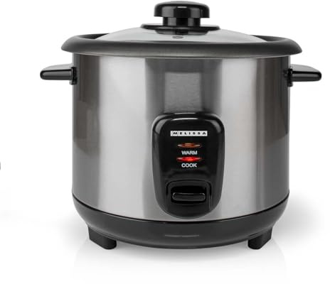 Melissa Cuiseur à riz 1,0 L - 400 W - revêtement antiadhésif - boîtier en acier inoxydable - panier vapeur inclus - fonction maintien au chaud - arrêt automatique - avec doseur et cuillère