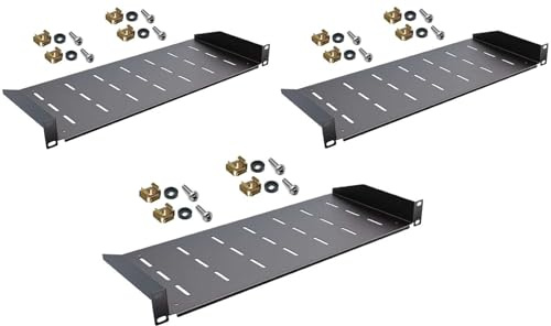 3 Stück 1 HE Rackablage, 20 cm tief in Schwarz RAL 9005, 19 483 mm Fachboden Trägereinschub Einlegeboden Rack Ablage Boden