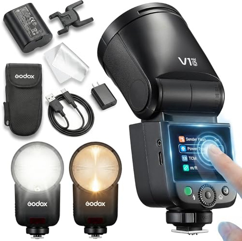 Godox V1 MID O Kamera Blitz für Olympus & Panasonic, 55Ws Rundkopf Speedlite, 24mm Optik, 650+ Blitze,TTL/HSS 1/8000s, V1MID Reiseblitz für E-M1 III, Pen-F, E-PL8, E-P5 und GH4 GX85 LX100 S1 S5 IIX