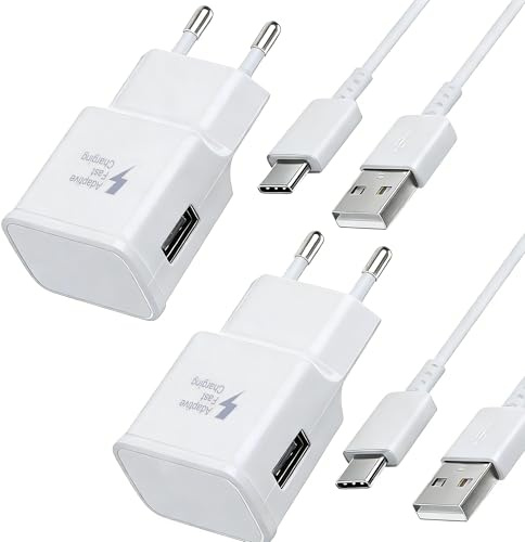 2-Pack Caricatore USB con 1,5m Cavo USB Tipo C per Samsung Galaxy S8 S9 S10 S20 S21 FE S22 S23 Plus Note 8 A13 A14 A20 A50 A53 A54 A34 A14 A13,Ricarica Rapida Caricatore Cellulare e altri Smartphone