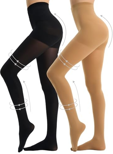 Yilanmy Compression Tights Women Support Tights 80D Shapewear Opaque | Shaping Tighs 2 Pairs Tummy Control Top Pantyhose Light Compression