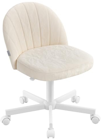 SONGMICS Skrivbordsstol i PU-läder, Snurrstol utan Armstöd | Ergonomisk Kontorsstol med Justerbar Höjd, för Hemmakontor, 60 x 60 x (70,5-83,5) cm, Gräddvit, LAELA Kollektion OBG027W101