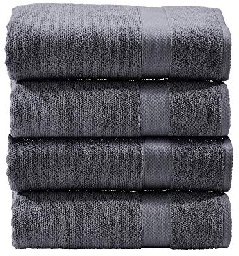 DONE Deluxe Handtücher 4er Set Zwirnfrotier Weich Hautfreundlich 100% Baumwolle Anthrazit 50x100cm, 550gr/m²
