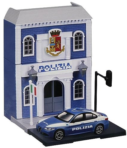 Bburago City Polizei Station Set: Spielzeuggebäude, inklusive Zubehör und 1 Spielzeugauto (18-31502)