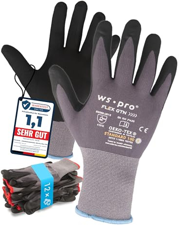 Trevendo Arbeitshandschuhe - EN 388 (4131X) - Montage- & Gartenhandschuhe mit Nitrilbeschichtung - atmungsaktiv, flexibel & OEKO-TEX zertifiziert - Mehrfachpack - WS-Pro FLEX GTN - Größe 8, 12 Paar