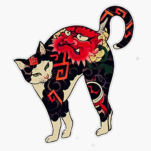 Antique Japanese Woodblock Print Cat with Flower Tattoos Sticker Outdoor Rated Vinyl Sticker Decal for Windows, Bumpers, Laptops or Crafts 5