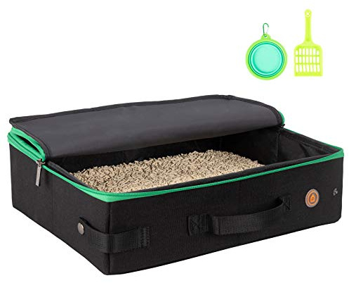 petisfam Portable Travel Litter Box for Cats with Lid to Contain Litter and Odor. Easy to Carry, Clean and Store. Easy for Car Travel, Hotle Stays, Flying with Cats