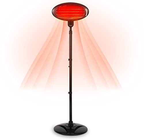 2KW Outdoor Free Standing Quartz Electric Garden Patio Heater 2000w Waterproof, 3 Power Settings, Adjustable Heat Angle and Height Adjustable Stand (Black)