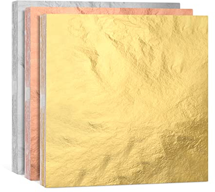 KIRIN 300 Blatt Imitation Blattgold 14x14cm Goldblätter Blattgold Blattkupfer Blattsilber zum Basteln, Basteln DIY Crafting Dekoration Kunstprojekt