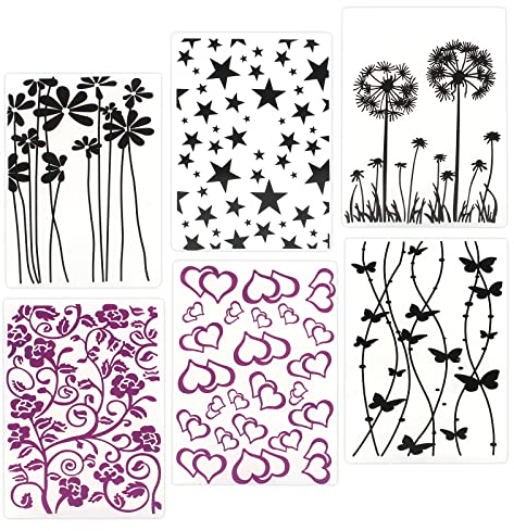 Guichangkai Prägeschablone 6Pcs Prägefolder Embossing Folder Schablone,Kunststoff Prägeschablone für DIY-Scrapbooking,Sammelalben,Fotoalben,Papierkarten, Bastelarbeiten