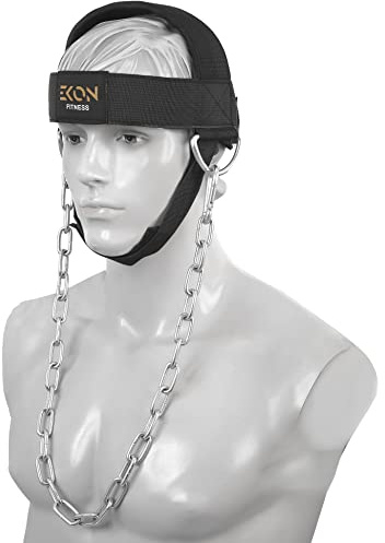 EKON - Arnés de entrenamiento para el cuello y la cabeza, para levantamiento de pesas, levantamiento de pesas, entrenamiento para boxeo, artes marciales mixtas, cuello fuerte, cadena de acero (con