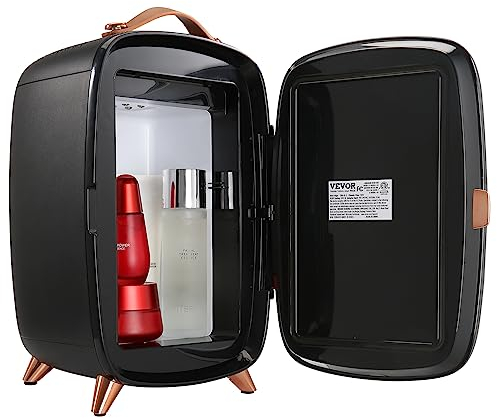 VEVOR Mini Kühlschrank 6L Tragbarer Gespiegelter Mini Gefrierschrank, Kühlschrank Klein mit LED-Beleuchtung, 9V DC Minikühlschrank, Kleiner Kühlschrank Schwarz, Mini kühlschrank für Büro, Schlafzimmer