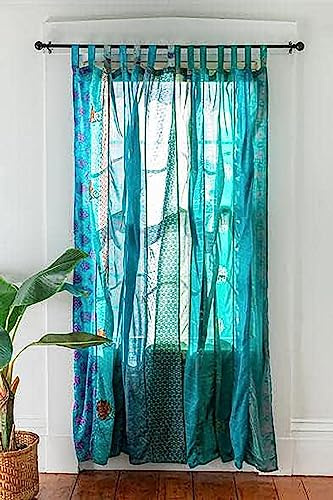 Etiniskt hantverksnav indisk gardin sari sidengardin tema lappverk sari bohemisk gardin hippy bohemisk gardin etnisk vägg hängande gardiner (8, gul, 213 cm L x 112 cm B) (turkos)
