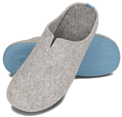 BeComfy Filttofflor för Herrar med Flexibel Gummisula 39-47 EU (Grå, Europeiska skostorlekar, Vuxen, Numeriskt, Medel, 46)