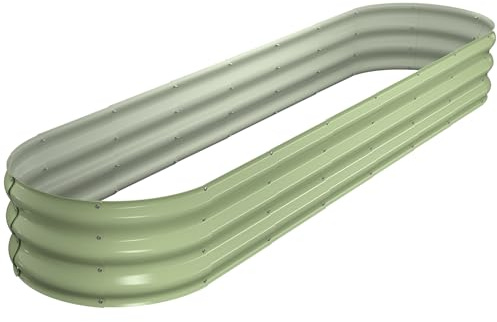 Winpull Raised Garden Bed Kit, 8x2x1 ft Galvanized Planter Box Outdoor, Oval Large Metal Raised Beds for Gardening Vegetables Flower Herb (Avocado Green)
