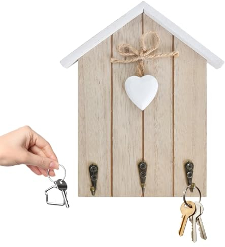 Zimoer Wall Mounted Wooden Key Holder, House-Shaped Key Cabinet Wall Key Box for Home, Wooden Wall Decorations Key Holder Rack for Entryway, Mudroom, Hallway, Bedroom, Kitchen, Office