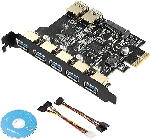 YABOANG PCle to USB 3.0 7 Ports Card with 15-Pin SATA Power Connector,USB 3.1 3.2 PCIe Expansion Card Gen1 Internal Hub Converter Controller Cards 5Gbps for Windows XP/Vista/7/8/10/Linux