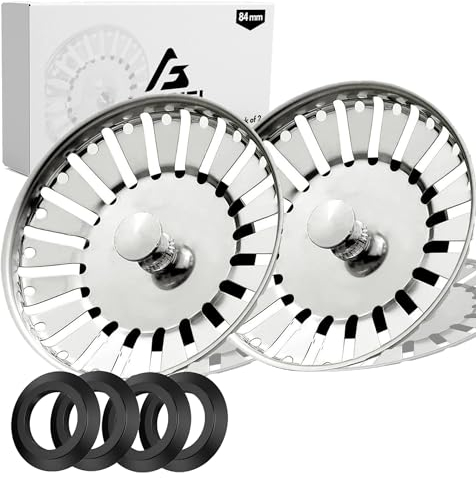 FIXCITI 84mm Sink Plug strainer - SS 304 SinkPlug Replacement with 4 Silicon Rubber Seals, Kitchen Sink-Plug (Pack of 2) - Dual Functional Kitchen Sink-Strainer plug for Food Waste/Hair Catcher