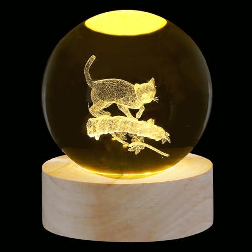 SAHOOTTIE 60mm 3D Cat Crystal Ball Paperweight Glass Ball Cat Cute Cat Gifts for Women Cat Memorial Gifts Cat Lover Gifts Cat Ornament-G