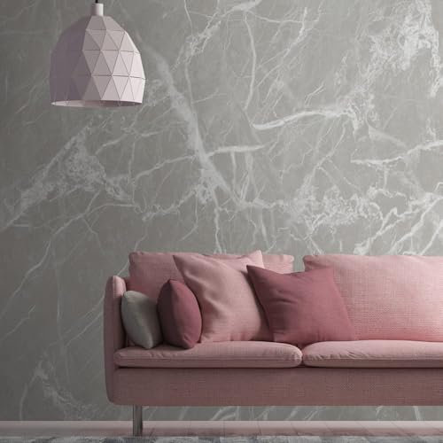 Profhome Marble Look Wallpaper 382271-GU Non-Woven Wallpaper Grey White Photo Wallpaper Wall Mural 0.53 m x 20.10 m / 10.39 sqm
