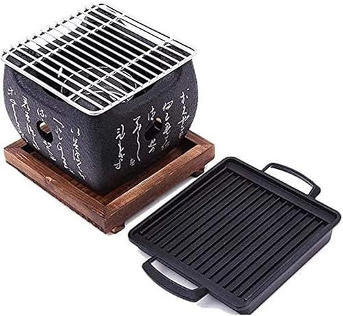 Parrilla de Barbacoa al Aire Libre para Fiestas Familiares, miniparrilla Japonesa de carbón de sobremesa, con Rejilla de Malla de Alambre y Base de Madera, 15 x 15 x 13 cm