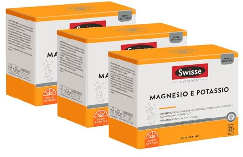 SWISSE Magnesio e Potassio- Integratore Potassio e Magnesio in Polvere Donna e Uomo con Sali Minerali, Integratori Stanchezza Affaticamento e Funzione Muscolare, 60 Bustine Gusto Arancia Made in Italy
