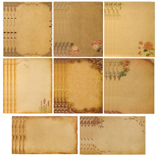 SamHeng 32 Fogli Vintage Carta da Lettere A5 Stile Europeo Retrò Carta Kraft da Cancelleria Motivo Floreale Carte Stazionaria per Scrivere Stampare Inviti Poesia Mappa Fai Da Te (8 Stili)