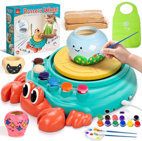 Lehoo Castle Rueda de alfarería para niños, artes y manualidades de alfarería completas para niños de 8 a 12 años con kit de pintura de arcilla que se seca al aire, herramientas de escultura