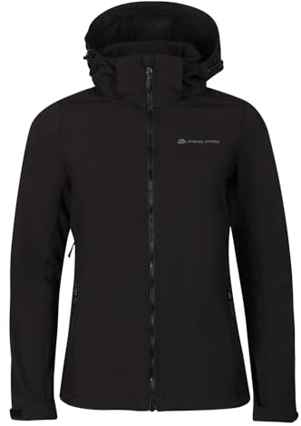 Alpine Pro Chaqueta softshell GESHERA para mujer, chaqueta deportiva impermeable y cortavientos, chaqueta funcional de entretiempo para otoño, senderismo, correr, ciclismo y exterior, Negro , XL