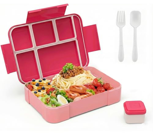 Carehabi Bento Lunch Box 6 Compartiments avec Couverts & Pot à Sauce, Boîte à Lunch Hermétique Sans BPA, Boite Repas Micro-ondable, Meal Prep Containers Snack Box pour Travail, Pique-Nique, Voyage