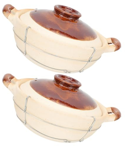 BESPORTBLE Cazuela de Barro Mini con Mango Ergonómico, Capacidad 0,5l, Color con Refuerzo de Alambre, para Cocinar Arroz y Sopas, Apta para Horno y Cocina Doméstica, Set 2 Piezas