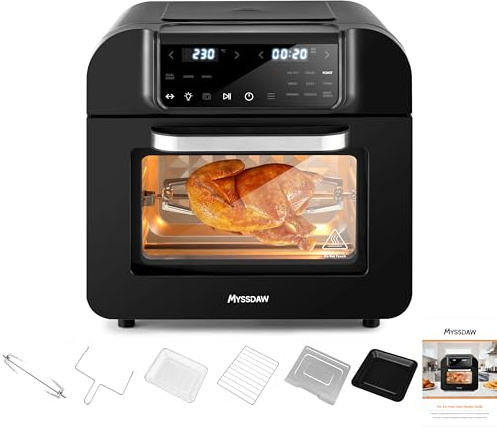 16L Air Fryer Oven with Rotisserie, Large Capacity Airfryer Oven Up to 230°C, 9 Smart Cooking Functions, Air Fry, Roast, Grill, Bake, Dehydrate & More, Easy Digital Controls Countertop Oven