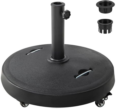 RELAX4LIFE Base per Ombrellone da Giardino con Ruote, Supporto Rotondo per Pali da 38/48mm, Porta Ombrellone per Patio, Balcone e Bar