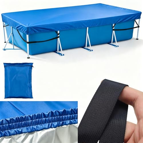 Telo di copertura per piscina rettangolare da 400 x 210 cm, con elastico integrato e cinghia resistente, facile da montare, impedisce lo scivolamento (blu)