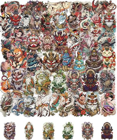 QLEUIFT 50 Pegatinas Yokai Japoneses Mitología, Stickers Vinilo Impermeables, Pegatinas Fantasmas Demonios Japón para Portátil Scrapbook Diario, Folclore Oriental (Yokai)